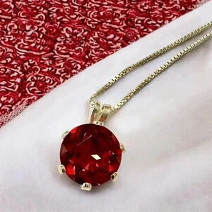Vintage Estate Ruby Solitaire Sterling Silver Necklace Pendant